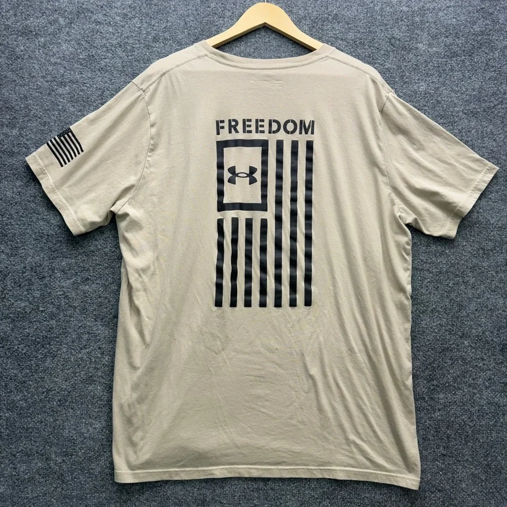 Under Armour T-Shirt Men's Size‎ 3XL Tan Short Sleeve Loose Fit Flag Tee